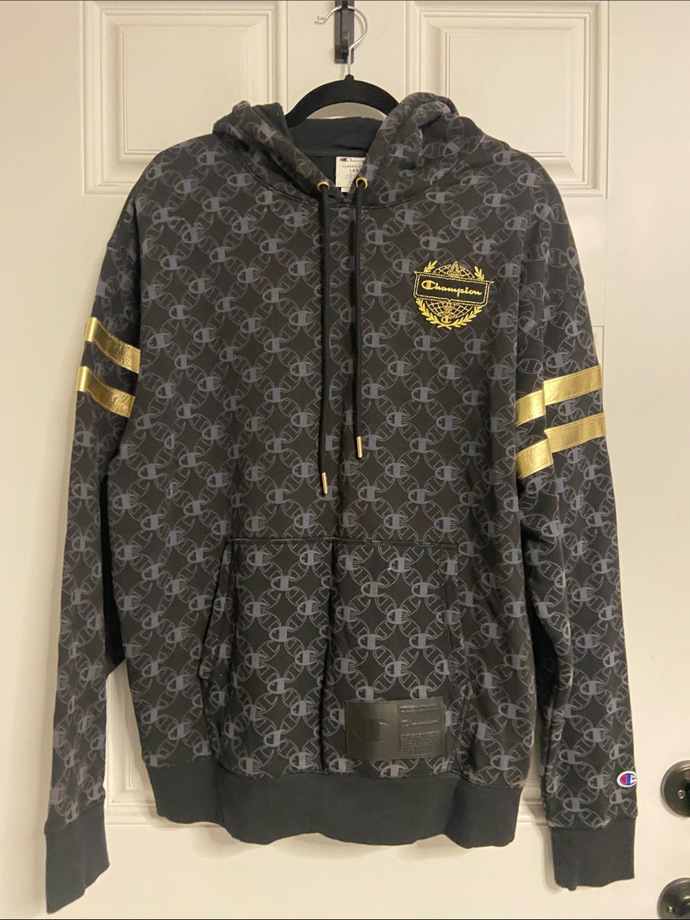 CHAMPION Black Gold Striped WORLD CLASS CLASSIC Hoodie